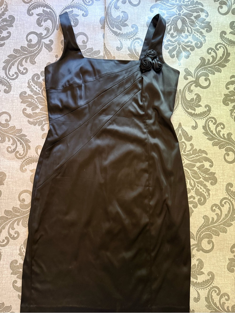 Calvin Klein Black Satin Rosette Dress